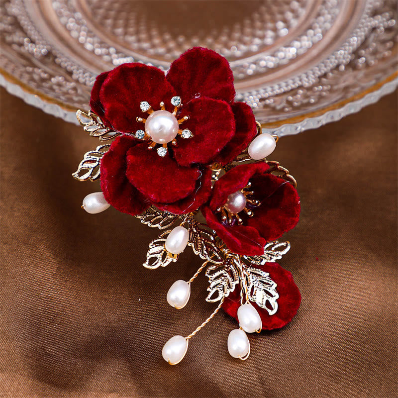 Vintage Red Camellia Side Hair Clip