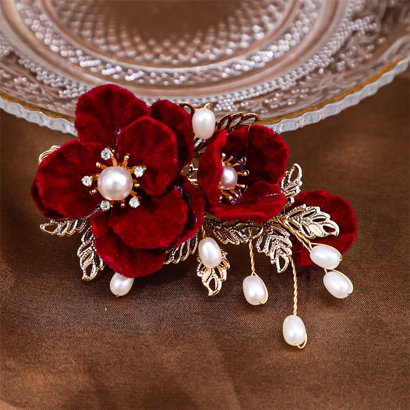 Vintage Red Camellia Side Hair Clip