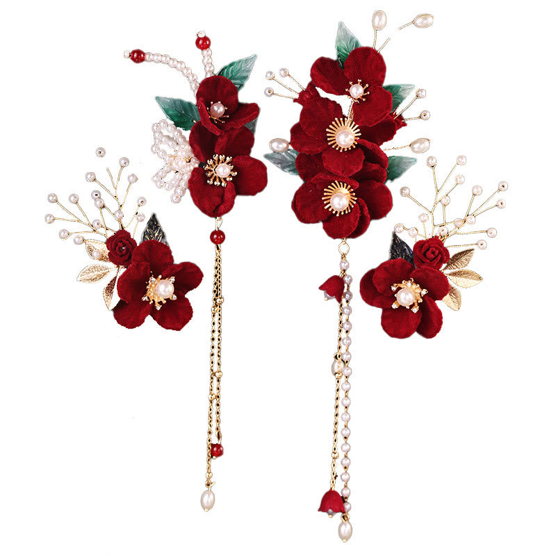 Antiquity Floral Pearl Tassel Hair Clip Set