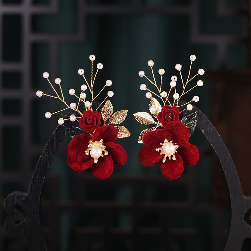 Antiquity Floral Pearl Tassel Hair Clip Set