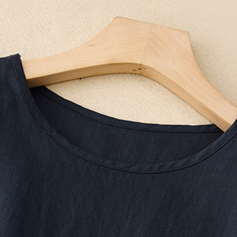 Cotton Linen Relaxed Half-Sleeve Grounding Midi Dress