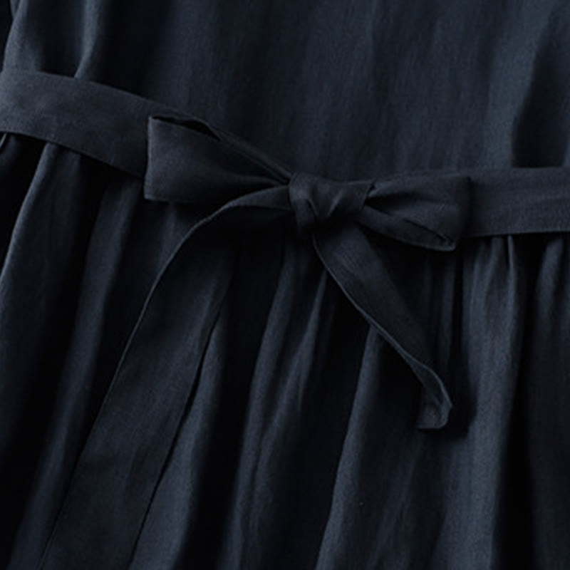 Cotton Linen Relaxed Half-Sleeve Grounding Midi Dress