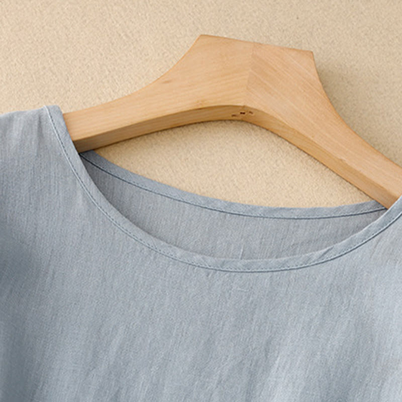 Cotton Linen Relaxed Half-Sleeve Grounding Midi Dress