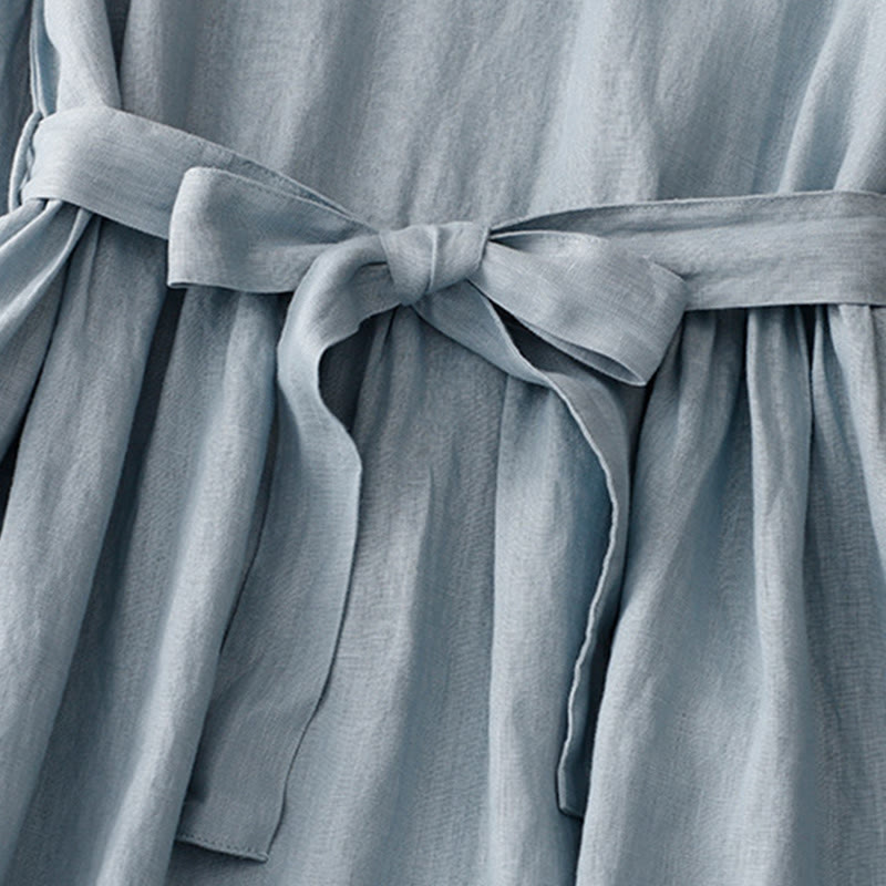 Cotton Linen Relaxed Half-Sleeve Grounding Midi Dress