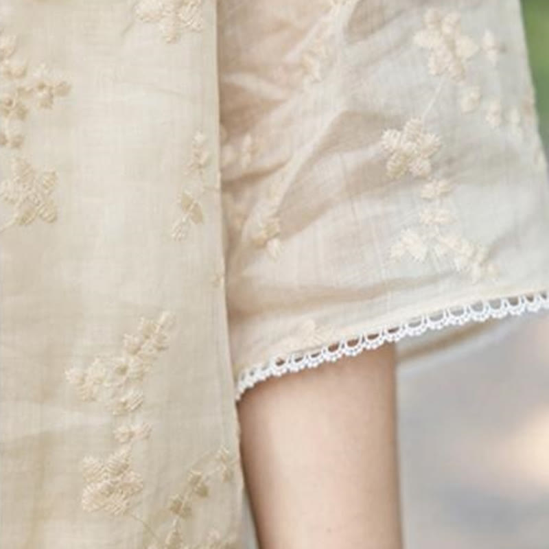 Ramie Slant-Collar Embroidered Mindful Midi Dress