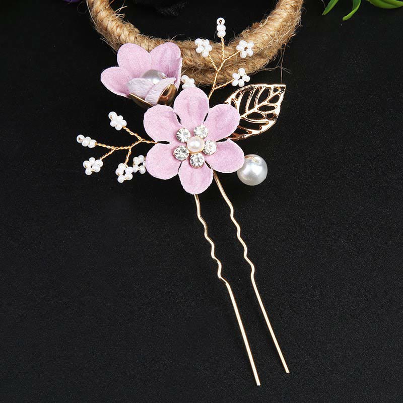 4Pcs Handmade Wedding Golden Leaf Flower Pearl Hairpin Hair Comb Set