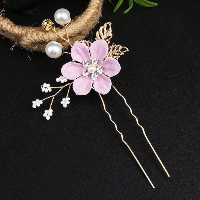 4Pcs Handmade Wedding Golden Leaf Flower Pearl Hairpin Hair Comb Set