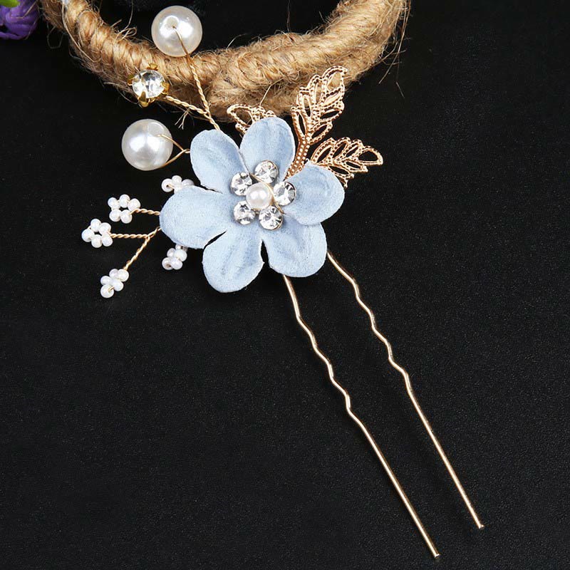 4Pcs Handmade Wedding Golden Leaf Flower Pearl Hairpin Hair Comb Set