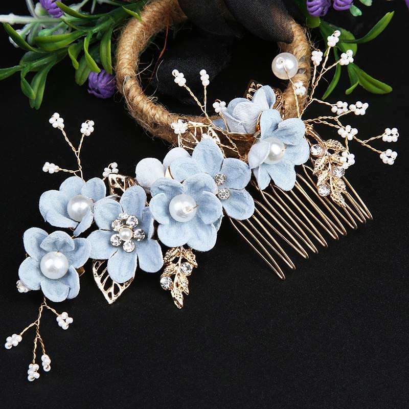 4Pcs Handmade Wedding Golden Leaf Flower Pearl Hairpin Hair Comb Set
