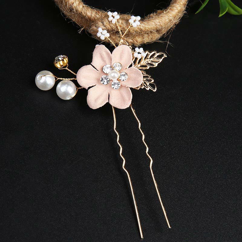 4Pcs Handmade Wedding Golden Leaf Flower Pearl Hairpin Hair Comb Set