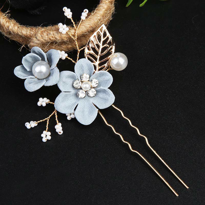 4Pcs Handmade Wedding Golden Leaf Flower Pearl Hairpin Hair Comb Set