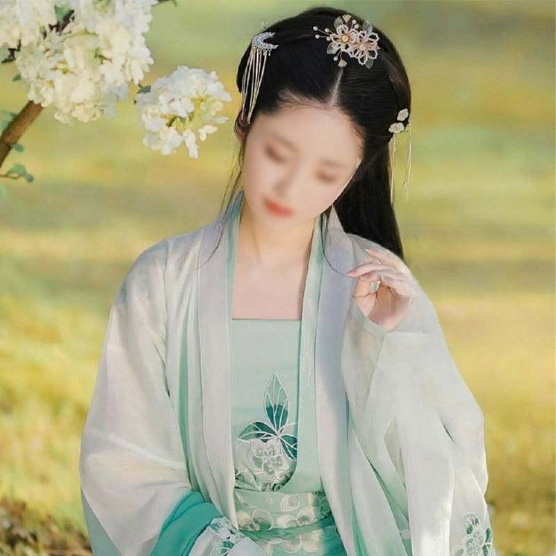 Retro Flower and Leaf Pearl Tassel Hair Clip