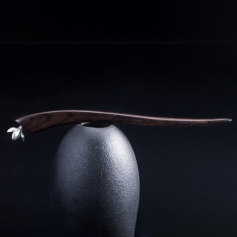 Classical Ebony Wood and 925 Sterling Silver Magnolia Flower Hairpin