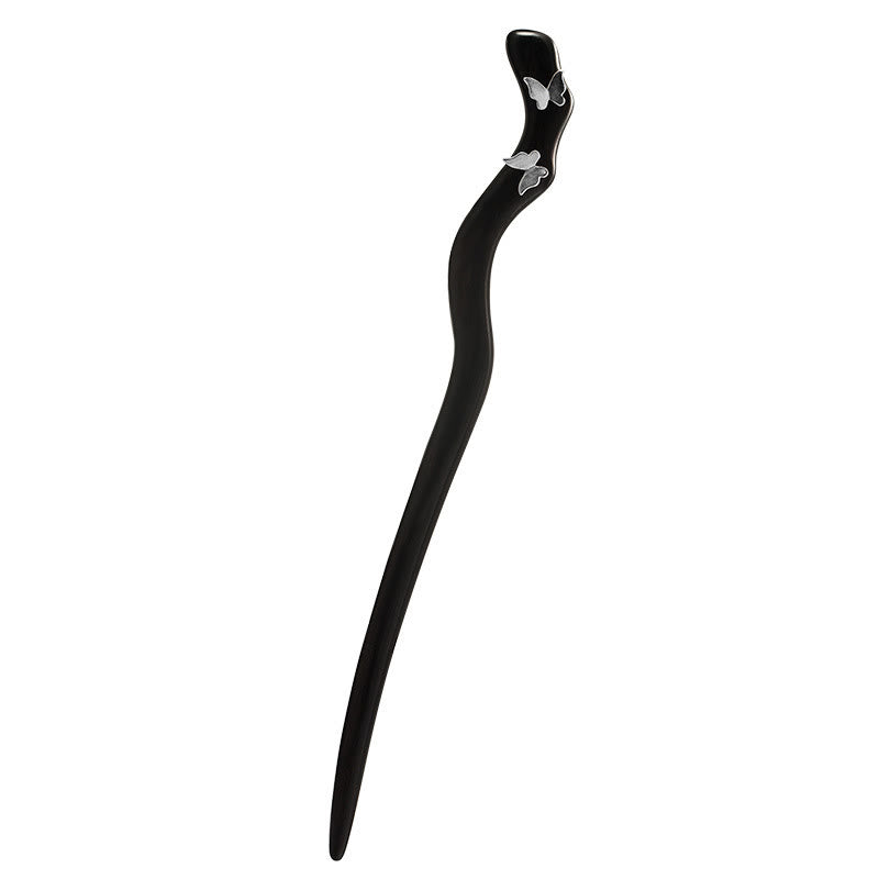 925 Sterling Silver Classical Chinese Style Ebony Butterfly Relax Hairpin