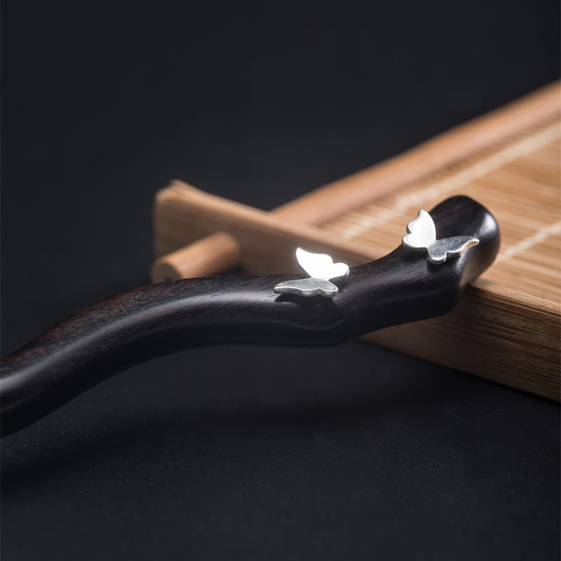 925 Sterling Silver Classical Chinese Style Ebony Butterfly Relax Hairpin