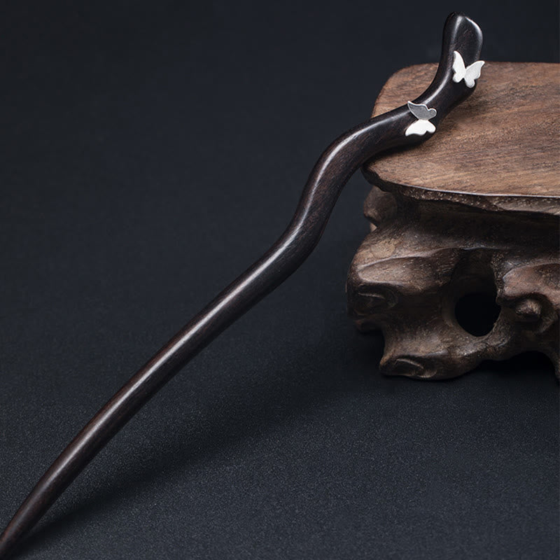 925 Sterling Silver Classical Chinese Style Ebony Butterfly Relax Hairpin