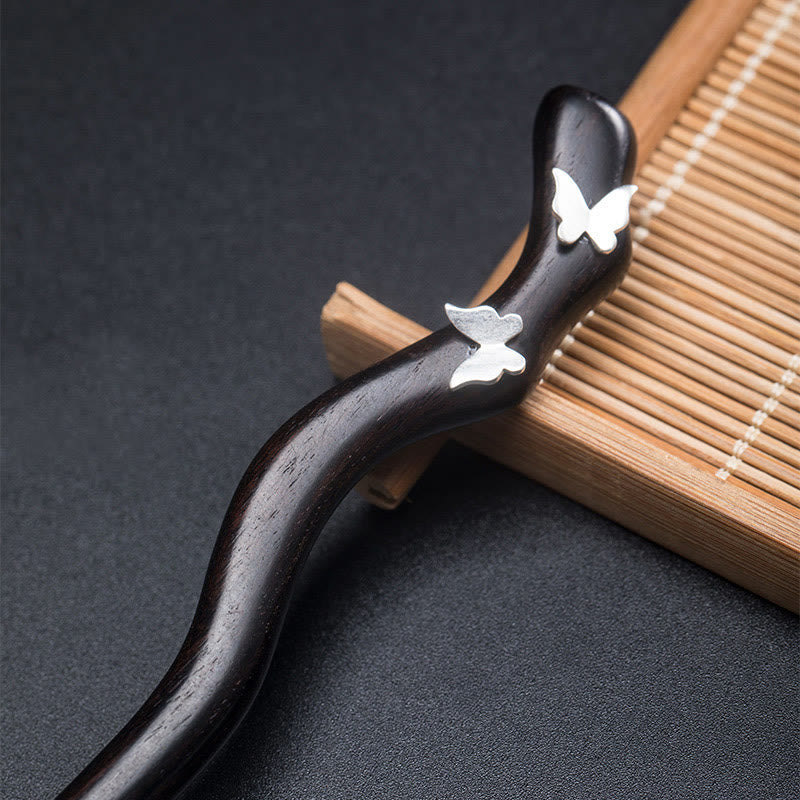 925 Sterling Silver Classical Chinese Style Ebony Butterfly Relax Hairpin