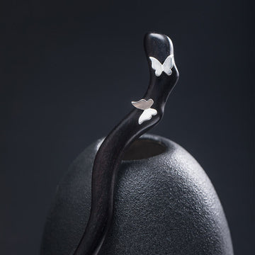 925 Sterling Silver Classical Chinese Style Ebony Butterfly Relax Hairpin