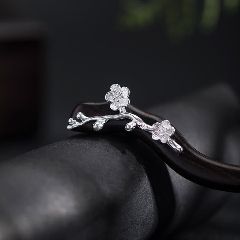925 Sterling Silver Classical Chinese Style Ebony Plum Blossom Blessing Hairpin