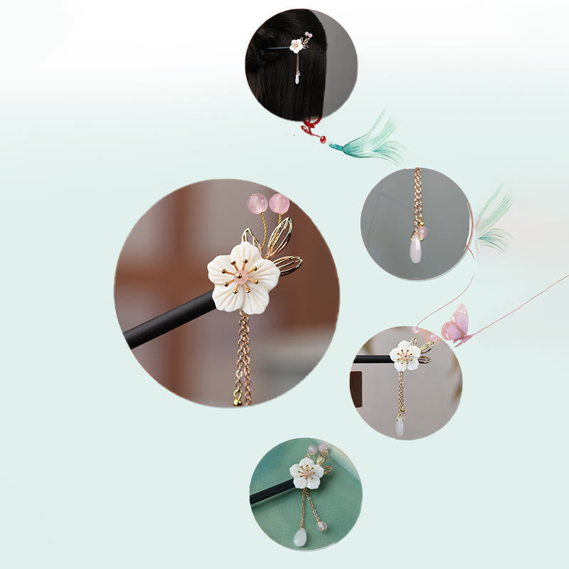 Classical Chinese Style Bauhinia Tassel Wood Hairpin