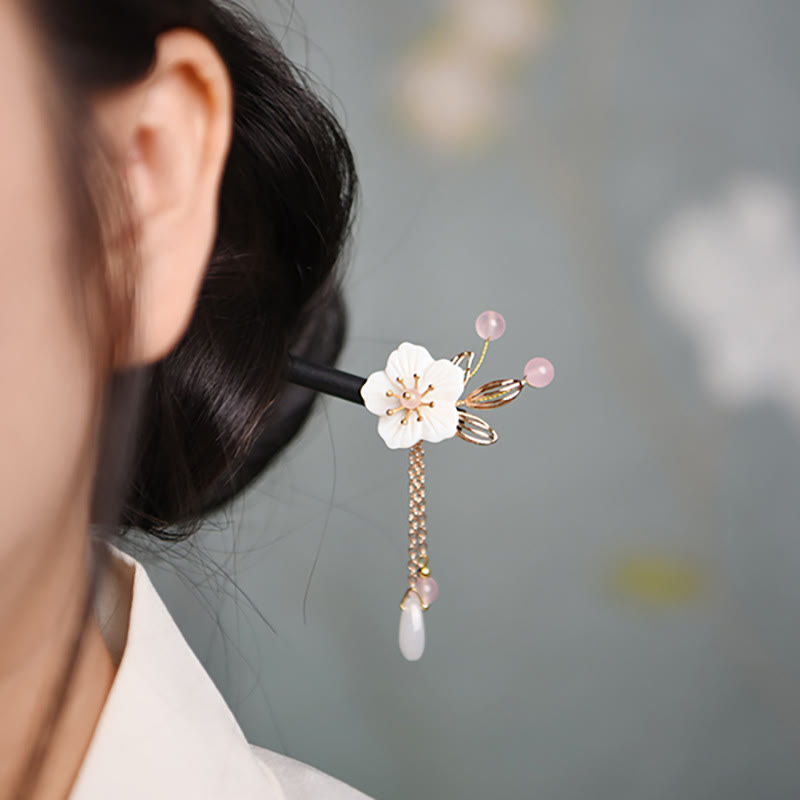 Classical Chinese Style Bauhinia Tassel Wood Hairpin