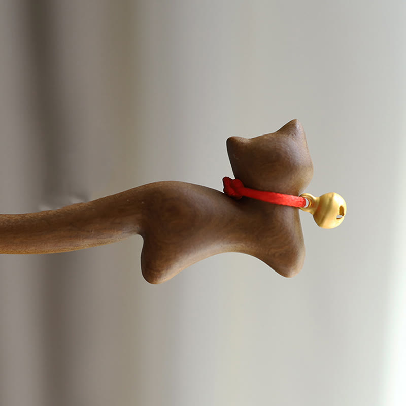 Classical Chinese Style Cat-shaped Sandalwood Hairpin