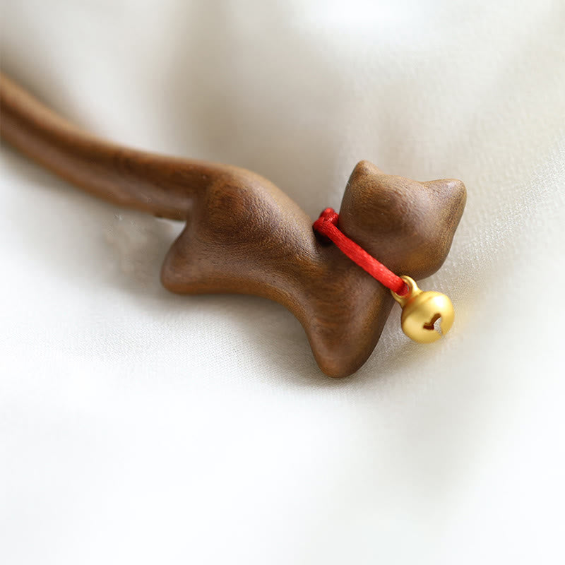 Classical Chinese Style Cat-shaped Sandalwood Hairpin
