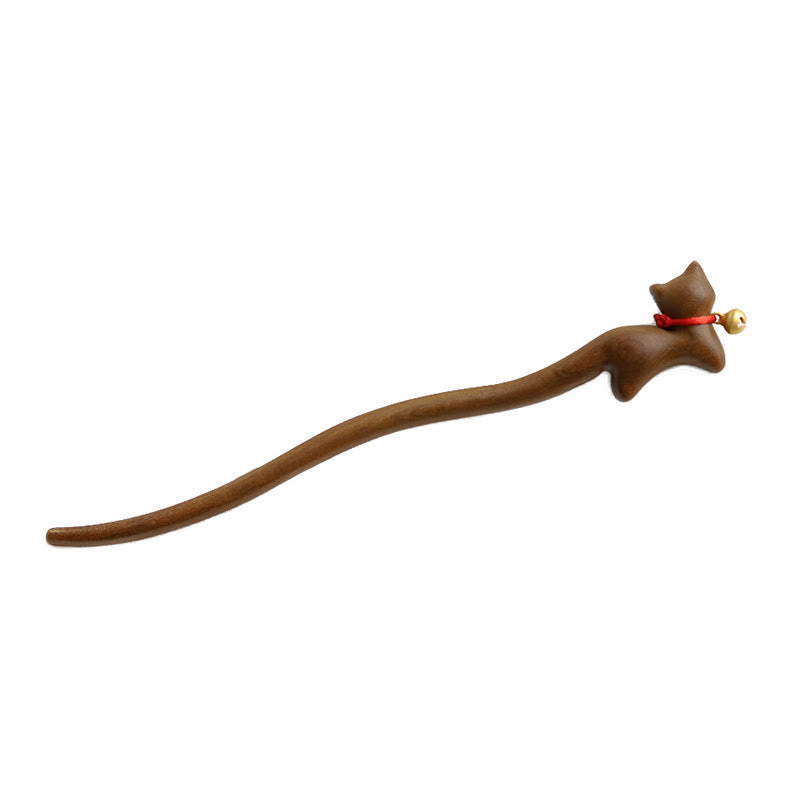 Classical Chinese Style Cat-shaped Sandalwood Hairpin