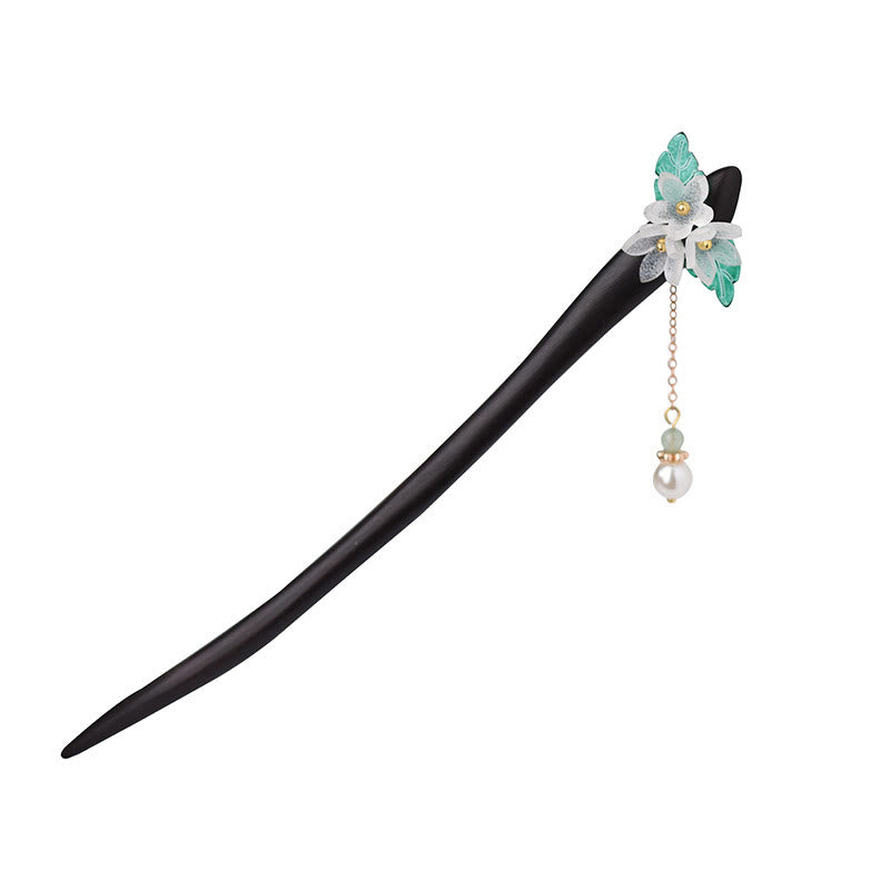 Lily Of The Valley Pearl Tassel Wood Hairpin