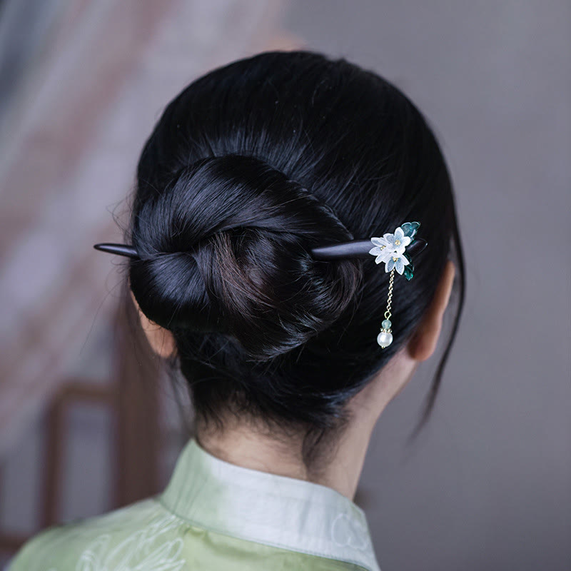 Lily Of The Valley Pearl Tassel Wood Hairpin