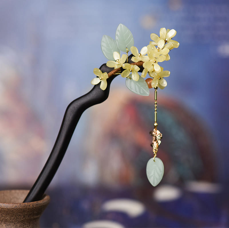 Natural Ebony Wood Osmanthus Tassel Balance Hairpin