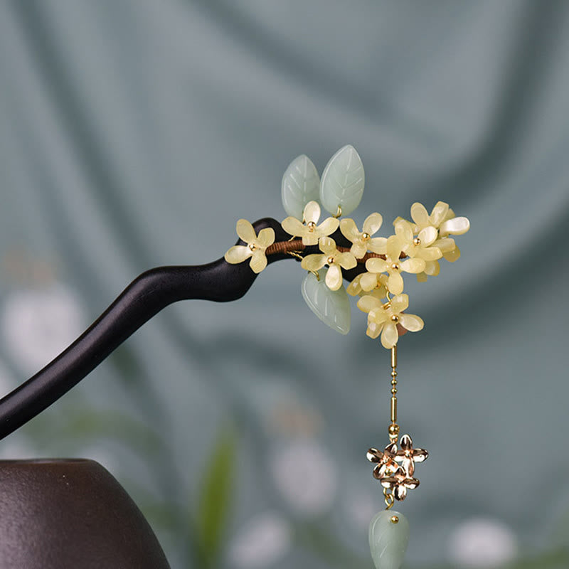 Natural Ebony Wood Osmanthus Tassel Balance Hairpin