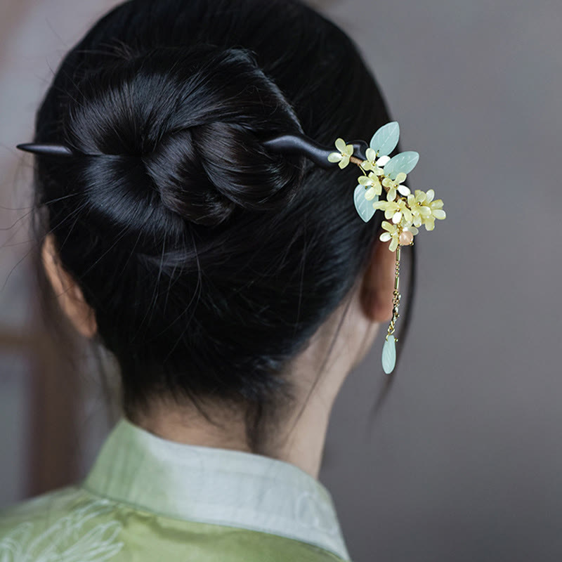 Natural Ebony Wood Osmanthus Tassel Balance Hairpin