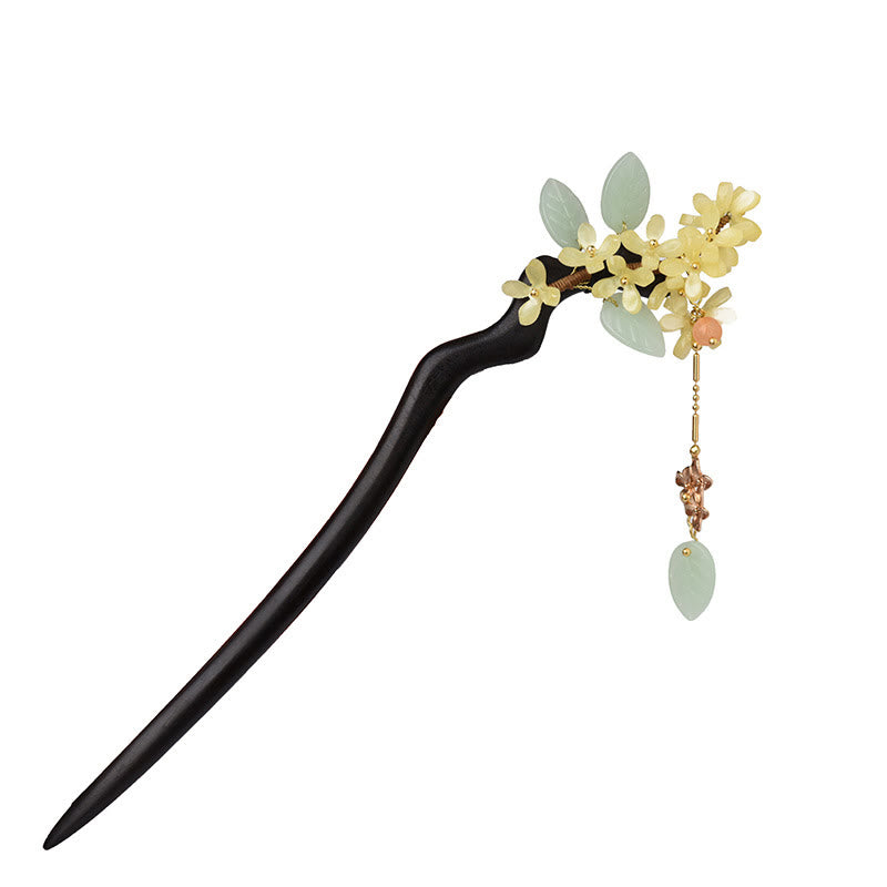 Natural Ebony Wood Osmanthus Tassel Balance Hairpin
