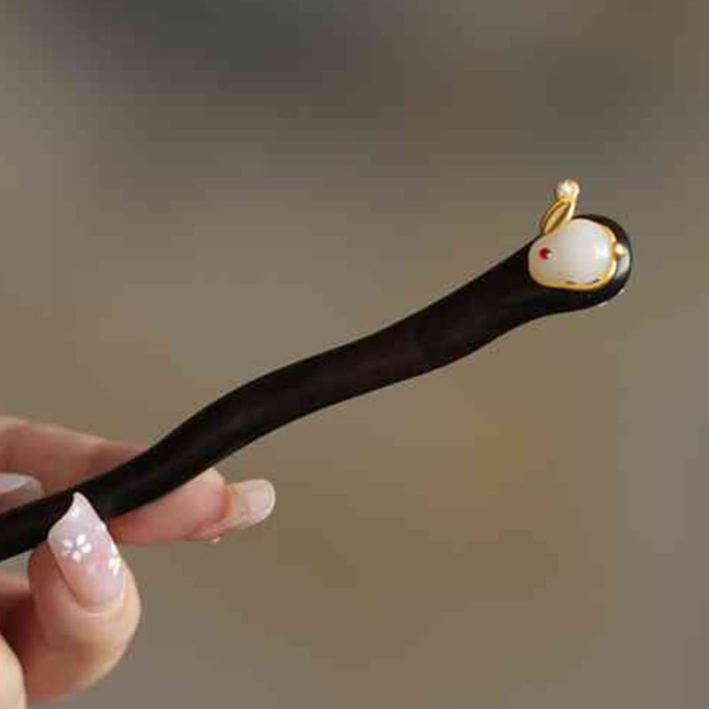Auspicious Cloud Sandalwood Rabbit Protection Hairpin