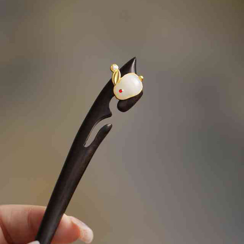 Auspicious Cloud Sandalwood Rabbit Protection Hairpin