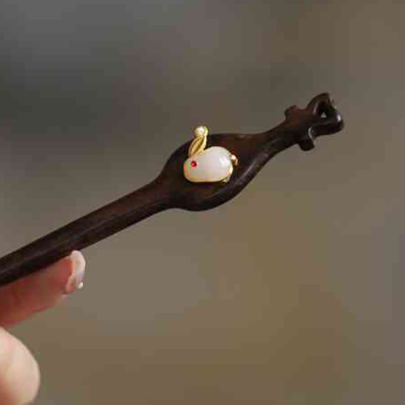 Auspicious Cloud Sandalwood Rabbit Protection Hairpin