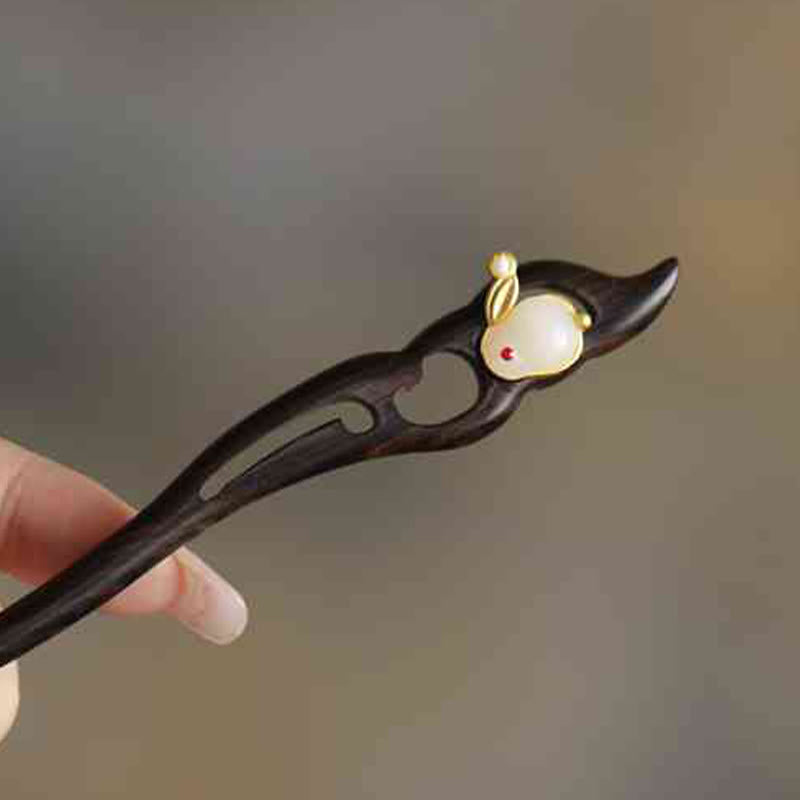 Auspicious Cloud Sandalwood Rabbit Protection Hairpin
