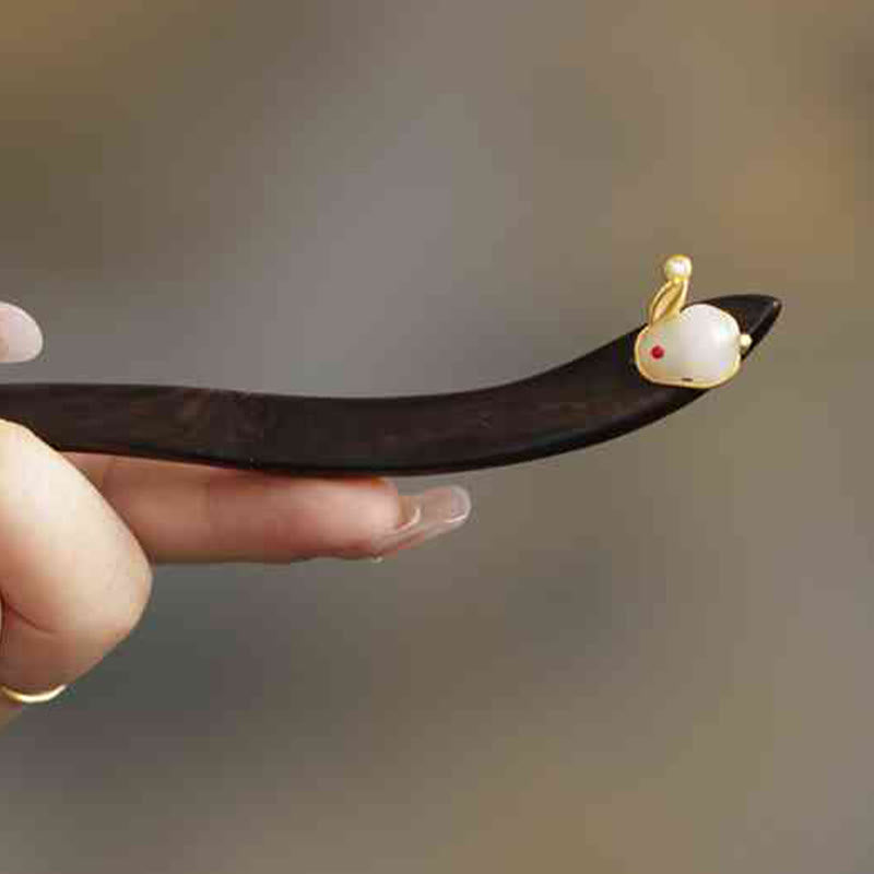 Auspicious Cloud Sandalwood Rabbit Protection Hairpin