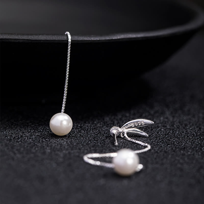 925 Sterling Silver Zircon Pearl Bamboo Leaves Protection Drop Earrings