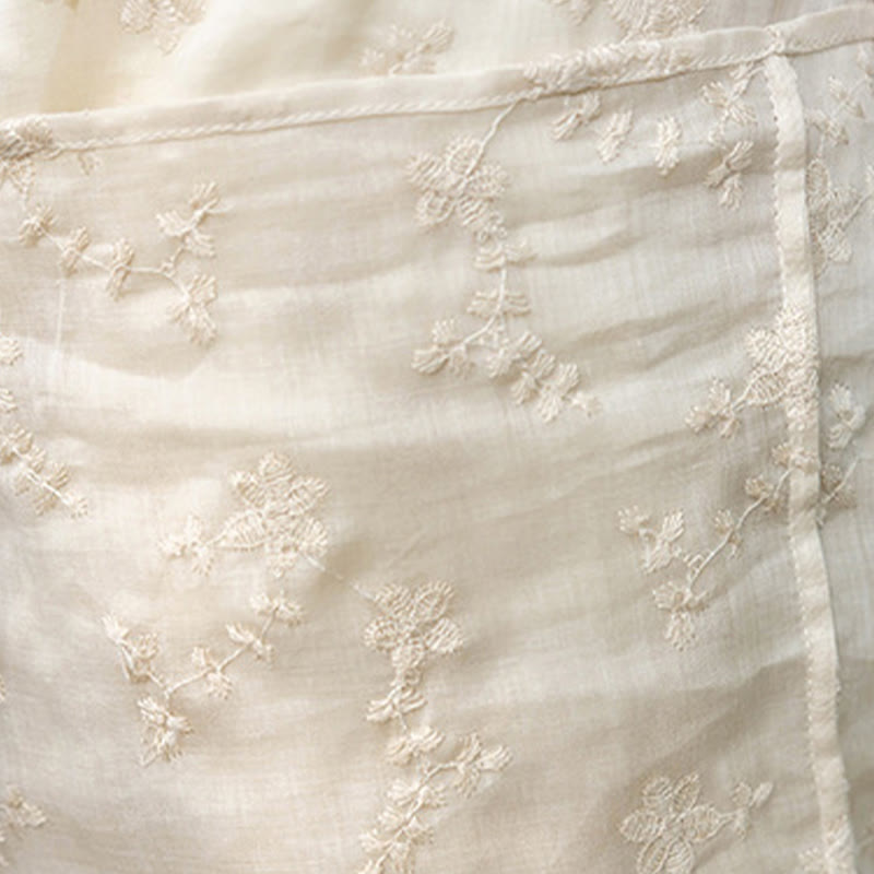 Ramie Slant-Collar Embroidered Mindful Midi Dress