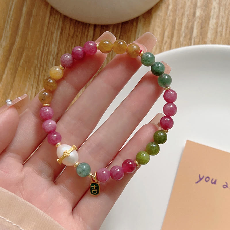 Colorful Tourmaline Lucky Cat Positive Bracelet
