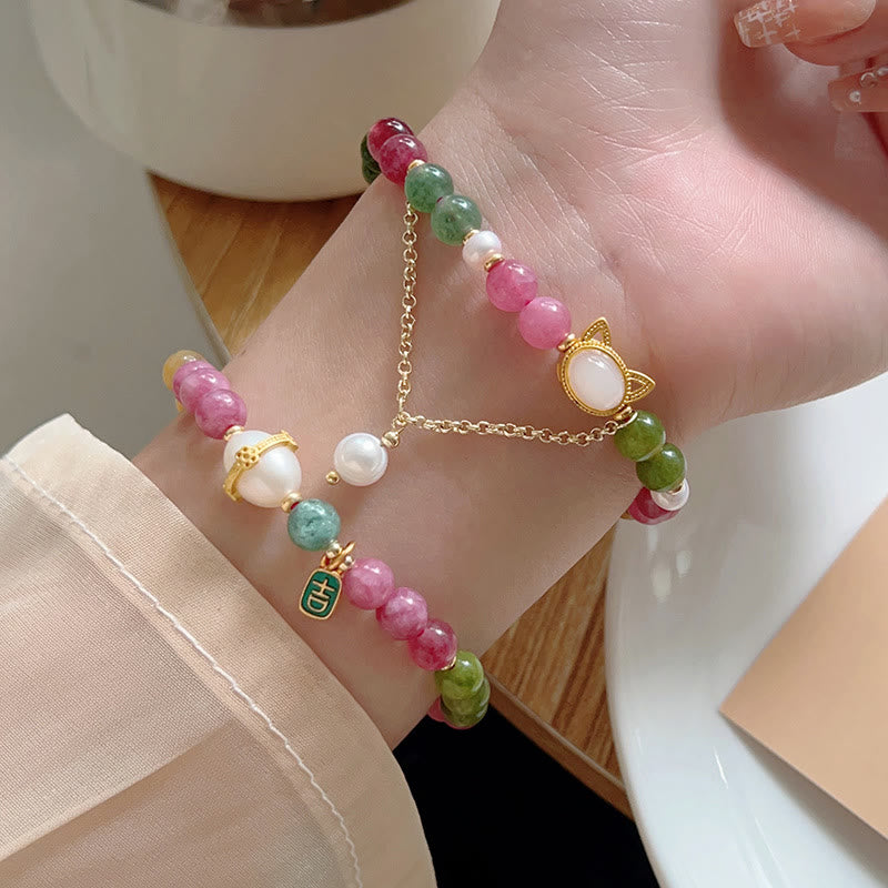 Colorful Tourmaline Lucky Cat Positive Bracelet