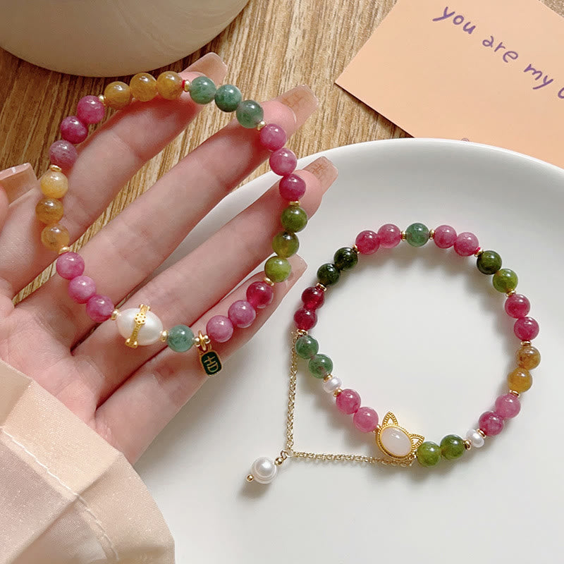 Colorful Tourmaline Lucky Cat Positive Bracelet