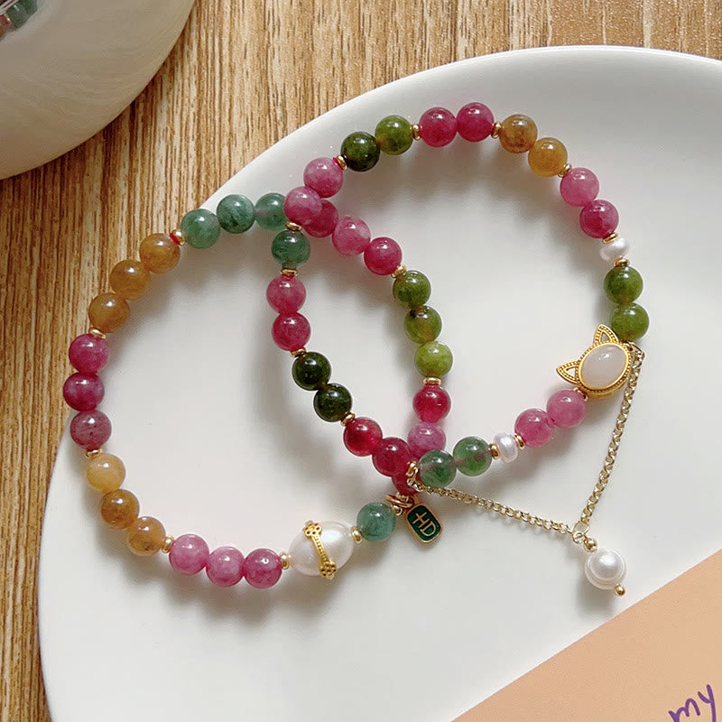 Colorful Tourmaline Lucky Cat Positive Bracelet