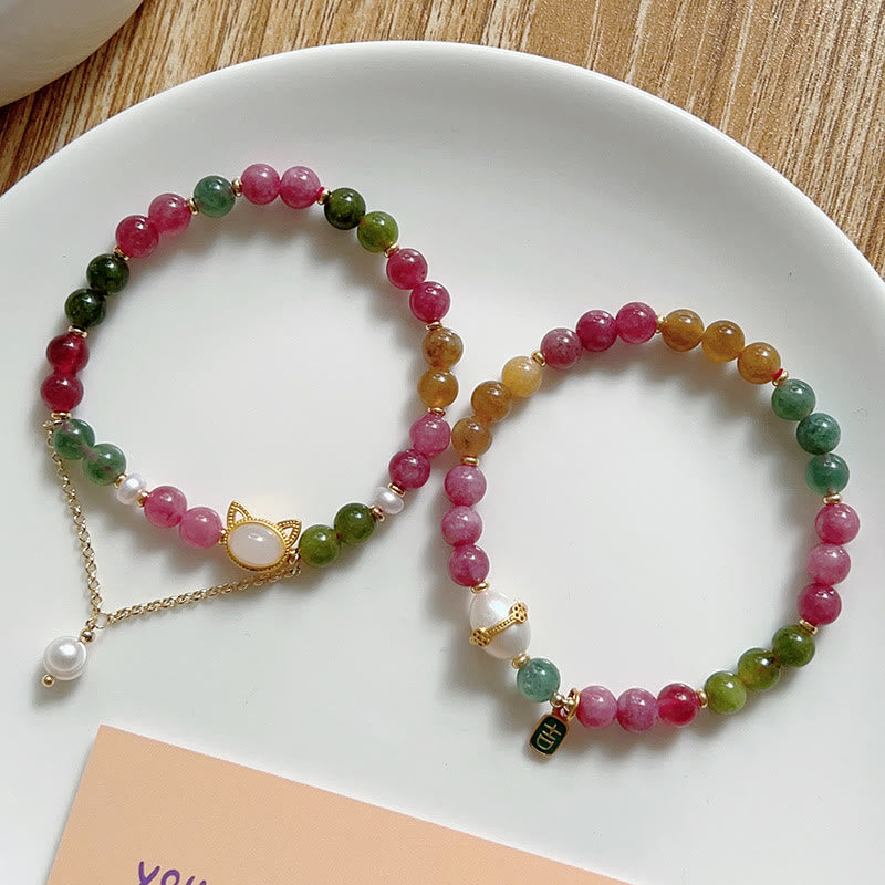 Colorful Tourmaline Lucky Cat Positive Bracelet