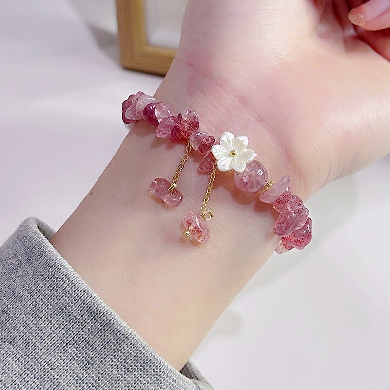 Natural Strawberry Quartz Green Strawberry Quartz Super Seven Crystal Flower Healing Bracelet