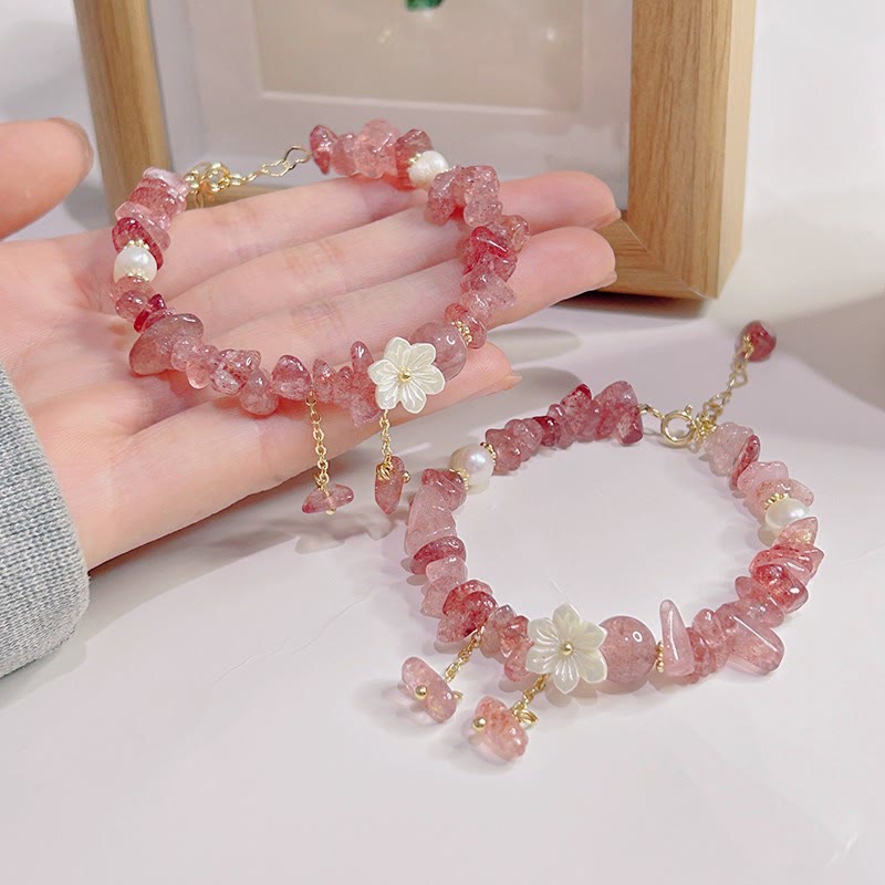 Natural Strawberry Quartz Green Strawberry Quartz Super Seven Crystal Flower Healing Bracelet