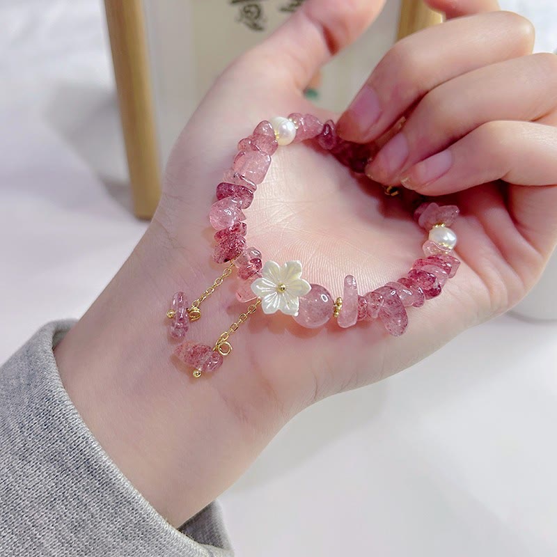 Natural Strawberry Quartz Green Strawberry Quartz Super Seven Crystal Flower Healing Bracelet