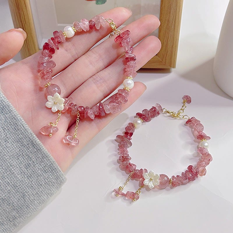 Natural Strawberry Quartz Green Strawberry Quartz Super Seven Crystal Flower Healing Bracelet